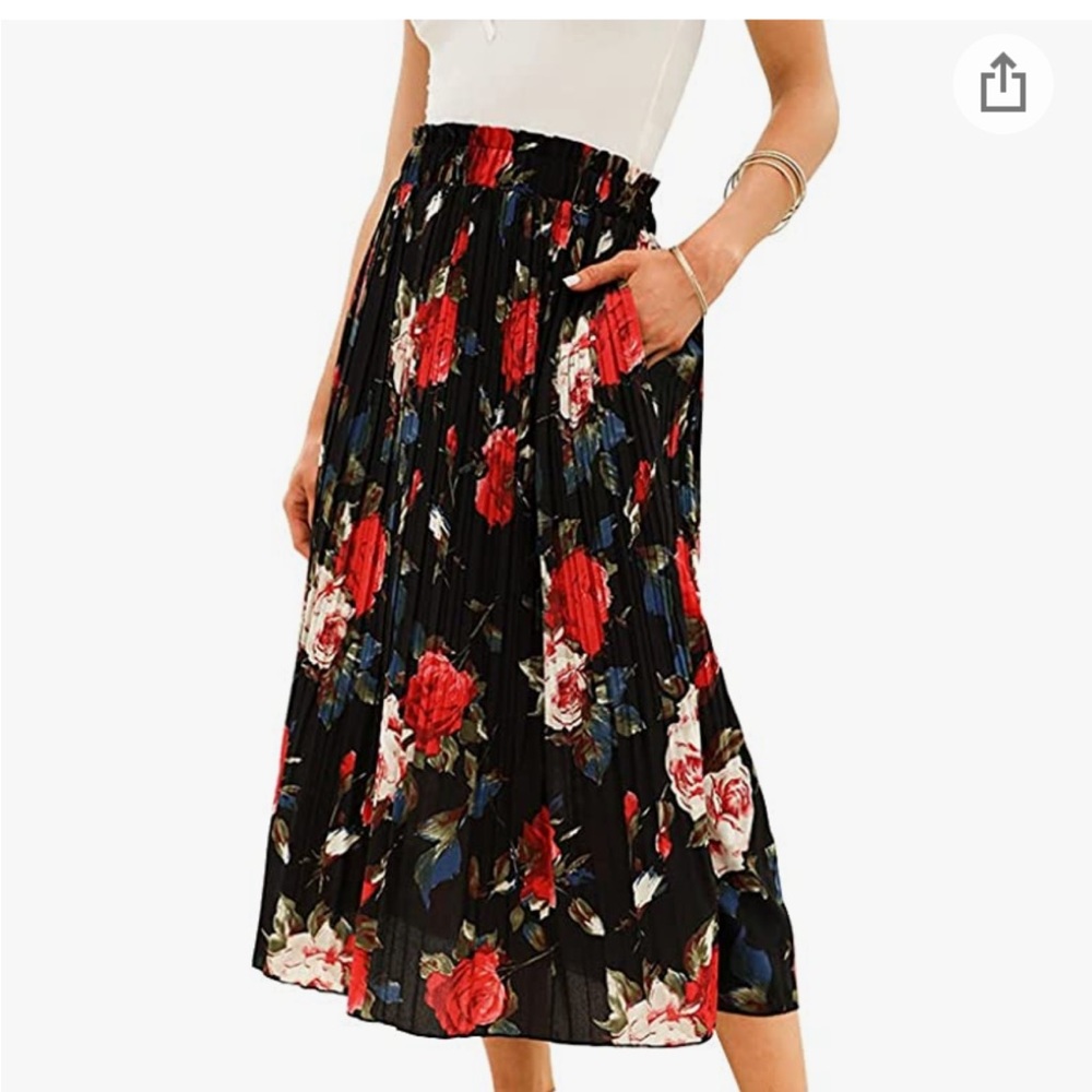 Women’s high waisted polka dot pleated midi skirt